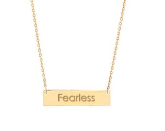 FEARLESS Horizontal Bar necklace Custom engraved personalized nameplate geometric necklace - 14k GOLD filled or sterling silver