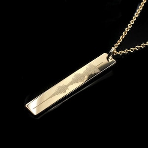 Sound wave necklace • Your own voice recording vertical bar nameplate necklace | EKG | ECG | sterling silver, 14k rose or yellow gold filled