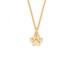 Engravable Petite Paw Print Pendant initial charm necklace in solid 14k yellow gold • Dog and cat pet lover memorial dainty pendant necklace
