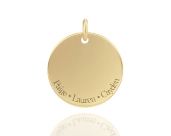 Solid 14k gold custom engraved pendant • various diameters • initials, words, logos,  names or dates • MONOGRAM charm • valentines day