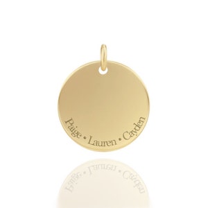 Solid 14k gold custom engraved pendant • various diameters • initials, words, logos,  names or dates • MONOGRAM charm • valentines day