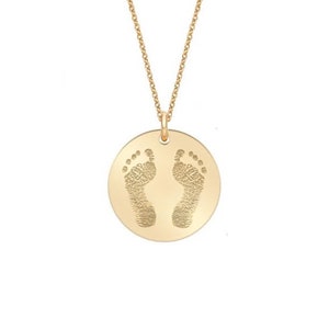 Solid 14k gold baby's actual hand or footprint pendant necklace  • Custom personalized push gift for Mothers • fingerprints • real gold