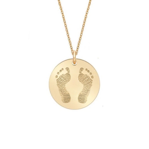 Solid 14k gold baby's actual hand or footprint pendant necklace  • Custom personalized push gift for Mothers • fingerprints • real gold