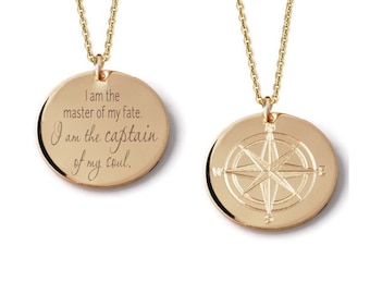 Compass Rose custom engraved layering pendant necklace • 14k yellow, rose gold fill or sterling silver • Personalized inspirational quote