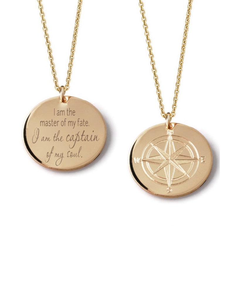 Compass Rose custom engraved layering pendant necklace in various diameters 14k yellow gold fill Personalized traveler charm Wanderlust image 1