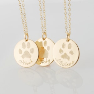 Actual pet paw or nose print personalized pendant necklace • sterling silver, 14k yellow or rose gold filled dog or cat • pet memorial