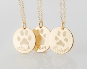 Actual pet paw or nose print personalized pendant necklace • sterling silver, 14k yellow or rose gold filled dog or cat • pet memorial