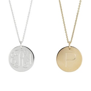Modern MONOGRAM 3/4&quot; pendant necklace in sterling silver, 14k Yellow or Rose Gold fill • custom engraved gifts for her • Initial charm