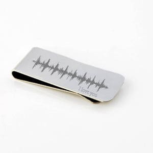 Actual voice sound wave, voice memo or baby&#39;s sonogram heartbeat Money Clip in Nickel silver | engraved keepsake | Unique Father&#39;s day gifts