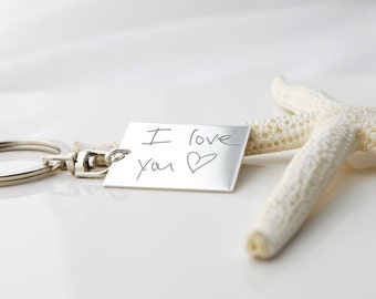 Custom engraved actual handwriting or signatures sterling silver keychain, key fob or pendant heirloom keepsake • exact replica