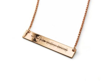 Actual sonic waveform horizontal bar nameplate reversible necklace | Voice recording sound wave | Custom engraved gifts for women
