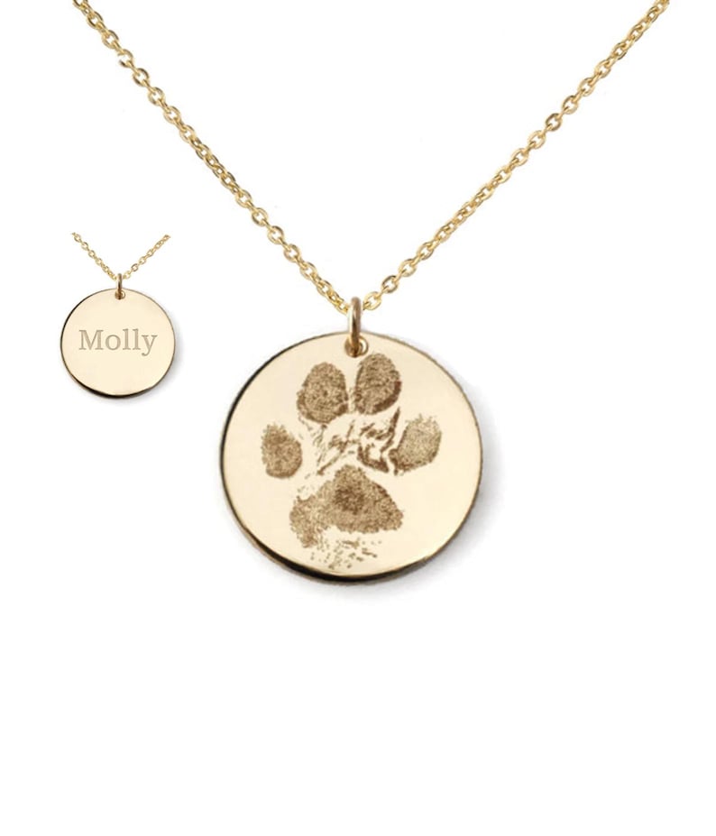 Your pet's actual paw or nose print custom personalized pendant necklace Sterling silver or 14k gold filled. Various diameters available image 4