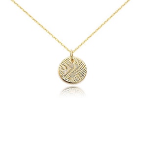 Petite actual fingerprint pendant necklace in all solid 14k yellow gold • custom personalized actual fingerprint charm