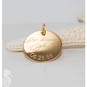 Actual handwriting Solid 14k yellow, rose or white gold pendant  • Custom engraved • Exact replica of writing, artwork or logos