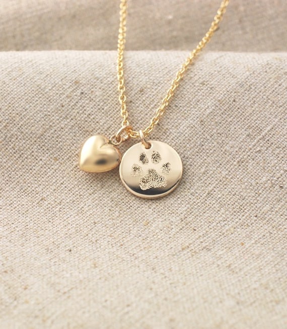 Your Pet's Actual Paw Print Pendant and Puffed Heart Charm
