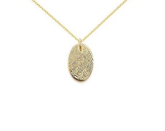 Petite actual fingerprint oval pendant necklace in all solid 14k gold • yellow, rose or white gold custom personalized charm