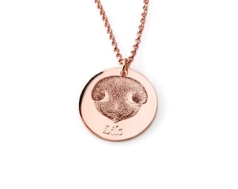 Your pet&#39;s actual nose print custom personalized pendant necklace  Pet memorial keepsake in Sterling silver, 14k Rose or yellow gold fill