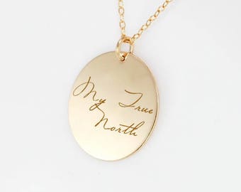 Custom engraved actual handwriting necklace in 14k yellow gold fill or sterling silver • personalized memorial heirloom keepsake
