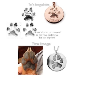 Your pet's actual paw or nose print custom personalized pendant necklace Sterling silver or 14k gold filled. Various diameters available image 3