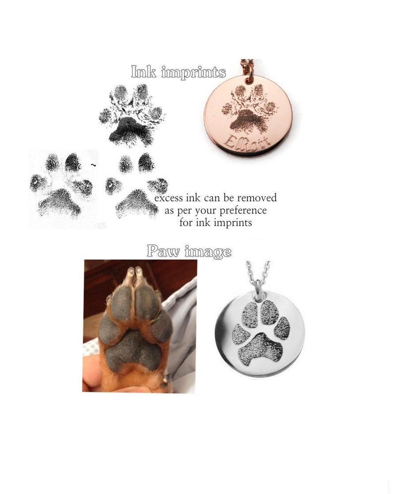 Your pet's actual paw or nose print custom personalized pendant necklace Sterling silver or 14k gold filled. Various diameters available image 3
