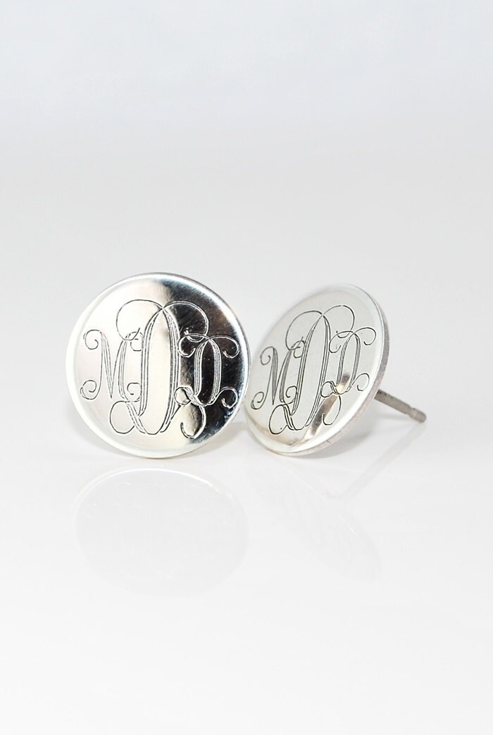 Monogrammed initial Stud Earrings Personalized Sterling Etsy