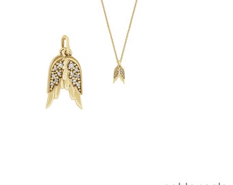 Petite 14k Gold .03 CTW Diamond Double Angel Wing Charm Necklace  • all solid 14k gold in yellow, rose and white gold