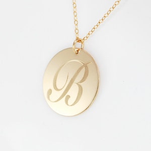 Custom engraved MONOGRAM Gold filled pendant necklace • Personalized large 1 inch charm • gifts for her • monogrammed