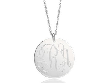 MONOGRAM necklace in various sizes in solid 925 Sterling Silver • custom engraved monogrammed initial charm •  names, dates & words