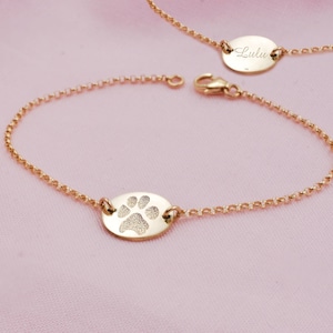 Solid 14k gold actual paw print rolo chain bracelet • Baby hand or footprint charm • Fingerprints • Custom engraved  • real gold