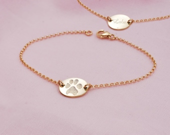 Solid 14k gold actual paw print rolo chain bracelet • Baby hand or footprint charm • Fingerprints • Custom engraved  • real gold