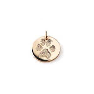 Solid 14k gold actual paw print pendant • nose print • Baby hand or footprint charm • Custom engraved Pure 14K white, rose & yellow gold