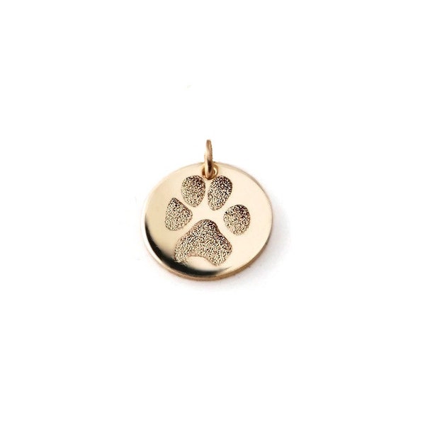 Solid 14k gold actual paw print pendant • Baby hand or footprint charm • Custom engraved • Pet memorial jewelry • white, rose & yellow gold