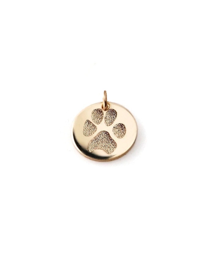Solid 14k gold actual paw print pendant • nose print • Baby hand or footprint charm • Custom engraved Pure 14K white, rose & yellow gold