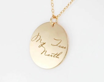 Actual handwriting engraved pendant - no chain - 14k gold fill personalized memorial heirloom keepsake charm - Unisex
