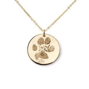 Your pet&#39;s actual paw or nose print custom personalized pendant necklace Sterling silver or 14k gold filled. Various diameters available