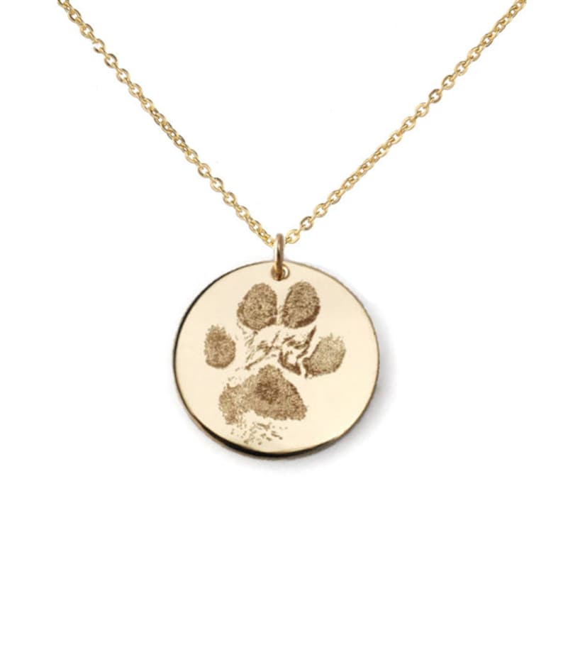Your pet's actual paw or nose print custom personalized pendant necklace Sterling silver or 14k gold filled. Various diameters available image 7
