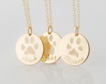 Double sided paw prints • Your pets actual paw or nose print in 14k gold fill or sterling silver • dog or cat memorial pendant necklace