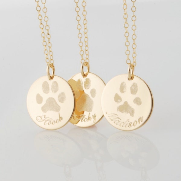 Double sided paw prints • Your pets actual paw or nose print in 14k gold fill or sterling silver • dog or cat memorial pendant necklace