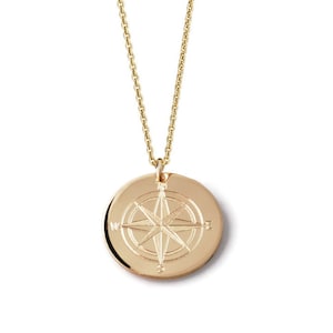 Compass Rose custom engraved layering pendant necklace in various diameters 14k yellow gold fill Personalized traveler charm Wanderlust image 2