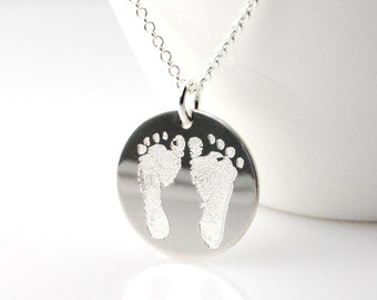 Baby actual footprints, handprints, drawings or handwriting Custom made Sterling Silver or 14k gold filled mother's day necklace