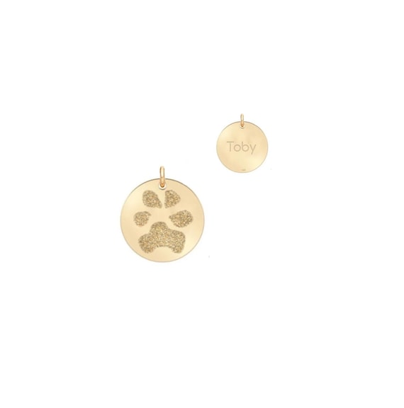 Solid 14k gold actual paw print pendant • Baby hand or footprint charm • Custom engraved • Pet memorial jewelry • white, rose & yellow gold