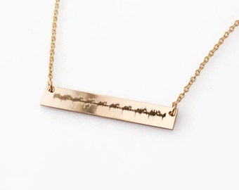 Actual sonogram heartbeat horizontal bar nameplate reversible necklace | EKG | ECG | Voice sound wave | Silver or GOLD filled personalized