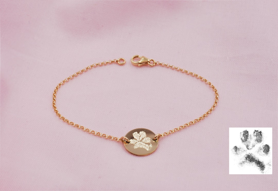 Your Pet's Actual Paw Print Bracelet in Sterling Silver, Rose or Yellow ...