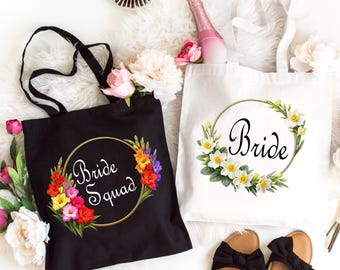 Personalized Birth Flower Tote Bag, Custom Canvas Bridesmaid Wedding Favor