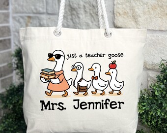 Custom Teacher Goose Tote Bag, Personalized Gift for Educators