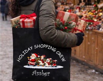 Customized Funny Christmas Shopper Tote Bag | Personalized Festive Holiday Shopping Bag