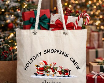 Customized Funny Christmas Shopper Tote Bag | Personalized Festive Holiday Shopping Bag