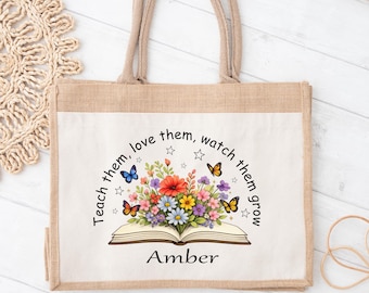 Personalized Teacher Tote Bag, Custom Canvas Appreciation Gift