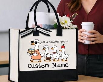 Custom Teacher Goose Tote Bag, Personalized Gift for Educators