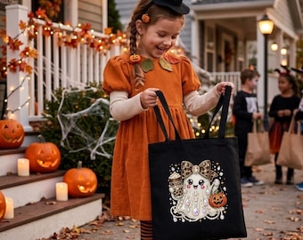 Cute Glitter Ghost Halloween Tote Bag, Trick or Treat Bag For Girls, Halloween Gift Bag